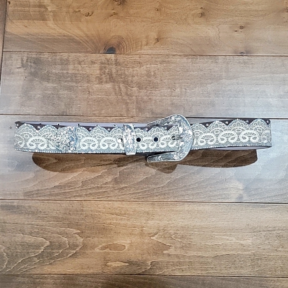 Womens Rhinestone Genuine Leather Belt